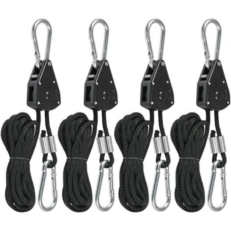 Tendeur de Corde à Cliquet 4Pcs Cordes à Cliquet avec Crochet, Cordes de Tente Réglables, Tendeur Voile Ombrage, Corde de Fixation pour Tente, 150 Livres, Sangle Réglable pour Auvent Camping (1/5)