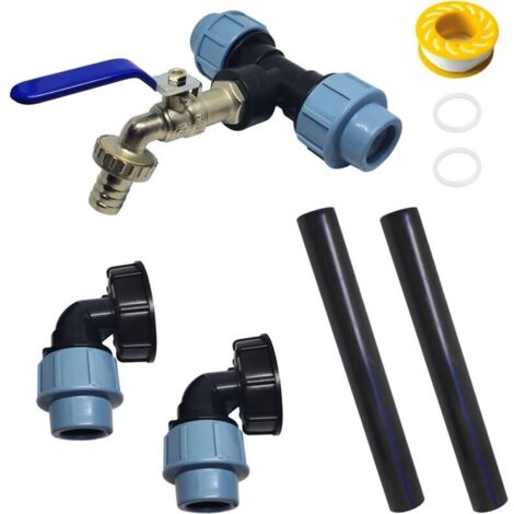 Kit de connexion IBC, adaptateur IBC, pour 2 réservoirs de pluie IBC avec robinet 3/4", robinet en laiton à col de cygne pour réservoir IBC, raccords de tuyau IBC (B) (1/5)
