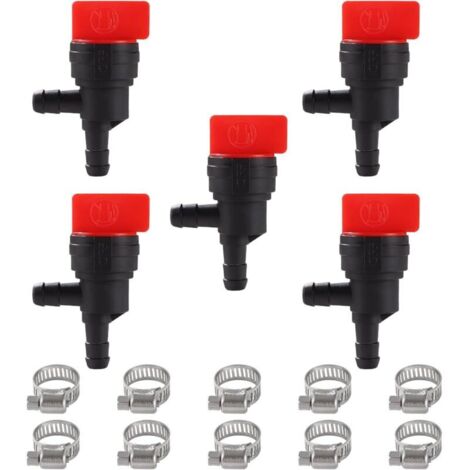 5 Pièces Vannes D'Arrêt De Carburant 1/4" À 90 Degrés, 6-8 Mm Plastique Vannes Carburant En Ligne, Avec 10 Pièces Colliers De Serrage, Pour Tondeuse À Gazon (1/5)