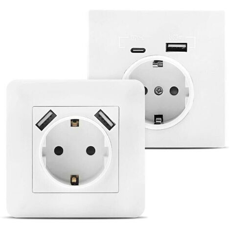 Prise Murale Avec 2 Ports Usb Encastrés 2,8 A, Prise Usb Murale Avec (Usb-A Et Usb-C) Compatible Avec Boîtier Encastré Standard, Chargeur Pour Smartphone, Tablette, Mp3 Blanc (Lot De 2)