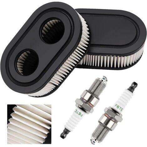 2 Pièces Filtre À Air Tondeuse À Gazon Et 2 Pièces Bougies D'Allumage, Compatibles Avec Briggs & Stratton 798452 593260 Moteur (1/5)