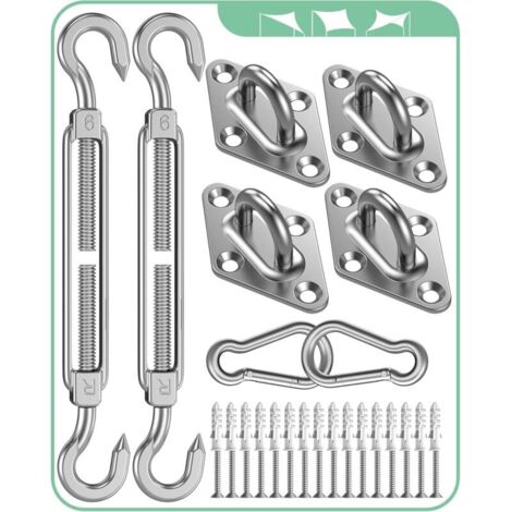 Kit Fixation Voile D'ombrage: Kit de Fixation pour Voile D'ombrage Rectangulaire Triangulaire Patio, 304 Inox Attache Voile D'ombrage de Terrasse Jardin Exterieur, M6 Kit Fixation Toile Ombrage (1/5)