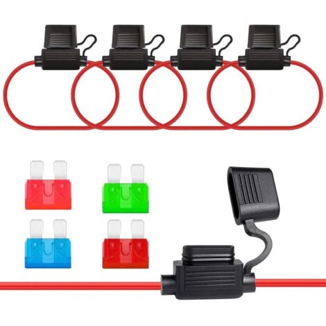 Porte-fusible étanche 10 AWG pour voiture en ligne 32 V avec standard 10 A 15 A 30 A 40 A pour voiture moto (8 pièces dont 4 porte-fusibles) (1/4)