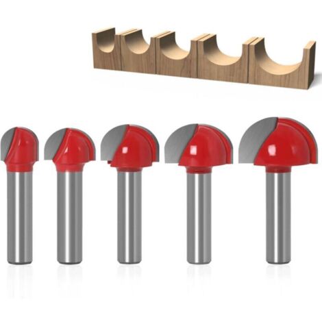 Fraises pour défonceuse à fond rond bois – Lot de 5 – Carbure cémenté – Diamètre de tige 8mm – Gravure précise pour menuiserie (1/5)
