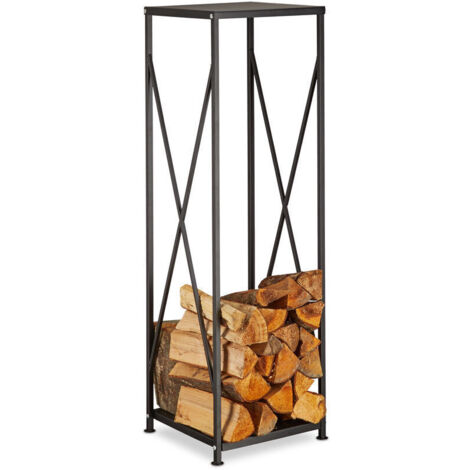 Etagère De Cheminée Rangement Bûches Bois Acier Panier Bois Porte-Bûches Hxlxp: 111X34X34 Cm, Noir (1/5)