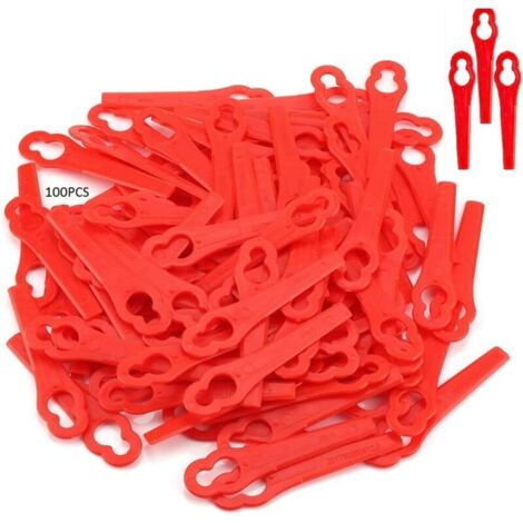 Paquet de 100 tondeuses lame de coupe, remplacement de lames de garniture en plastique pour frt18a frt18a1 Art 46155 Frt20A1 Jardin Tondeuse à gazon Tondeuse coupe-herbe à gazon (1/5)