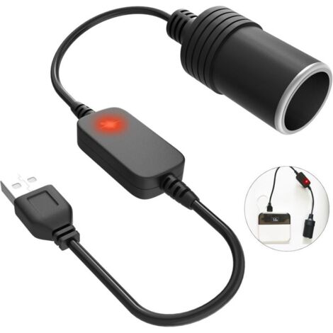 Convertisseur USB A mâle 5 V vers allume-cigare 12 V - Port USB 30 cm - Pour allume-cigare de voiture - Enregistreur de conduite - Caméra GPS DVR (moins de 8 W) (1/5)