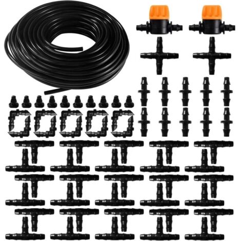 65 Pièces 4/6 mm Kit d'irrigation Goutte, 20m Tuyau d'irrigation, Systeme Irrigation, avec Raccords Cannelés Droits, Connecteurs en T, Bouchons d'extrémité, pour Jardin, Plantes (1/5)