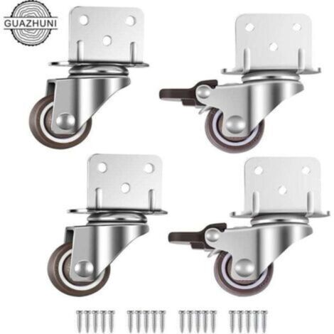 Lot de 4 roulettes pivotantes 25 mm avec frein pour meubles pots de fleurs, plaque de montage en L RTGPT (1/4)