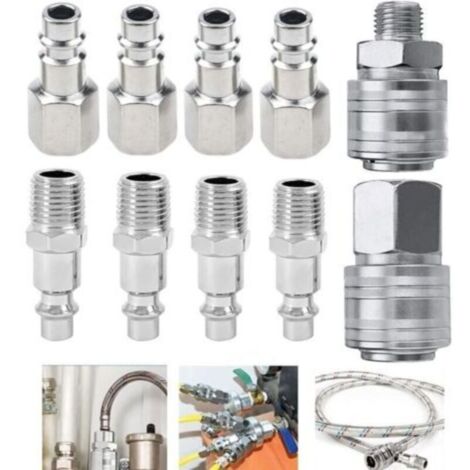 10 PCS Raccords de compresseur 1/4\"BSP Raccord Rapide Pneumatique Europen Coupleur pneumatique d\'air kit compresseur accessoire d\'air tuyau air comprim du connecteur Homme Femme (1/4)