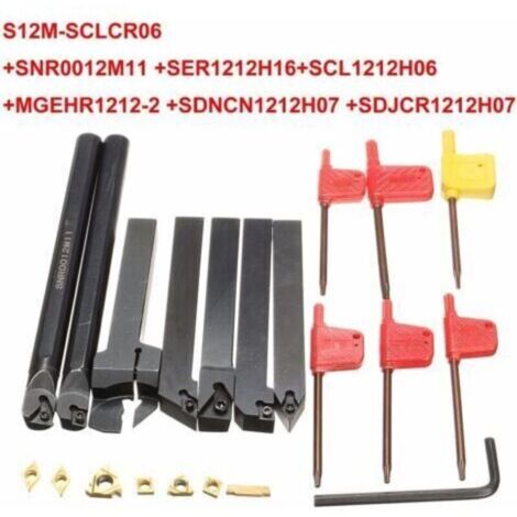 21Pcs Porte-Outil De Tournage, Tournage en Carbure Multifonctionnel Support Alésoir avec Inserts De Carbure, pour Outil de Tour (12 MM) (1/2)