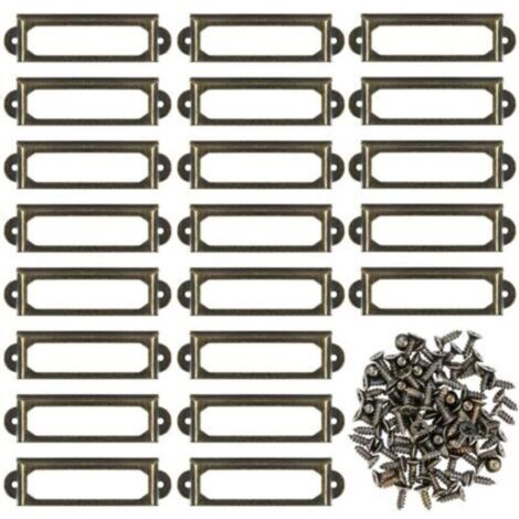 Lot de 50 porte-étiquettes en métal bronze – Dimensions 5,9 x 1,7 cm – Avec 110 vis pour fixation – Pour meubles et étagères (1/5)