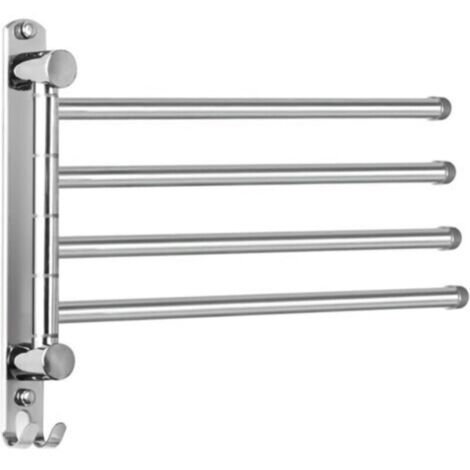 Porte-Serviettes Salle de Bain avec 4 Barres 180°Rotatives Sèche-Serviettes en Acier Inoxydable SUS304 34CM Porte Serviette Murale Sèche-Serviettes pour Salle de Bain Cuisine Lavabo- Argent (1/5)