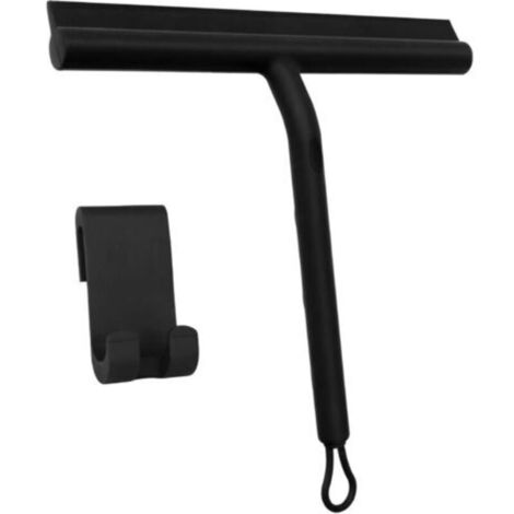 Raclette de douche, noire, 21223cm, 1 pièce avec support, convient pour la salle de bain, la vitre de voiture et les miroirs. (1/5)