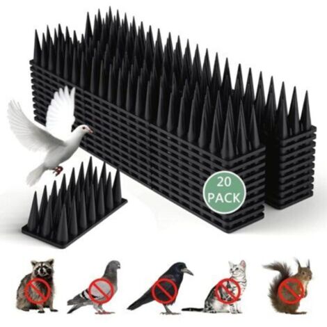 Piques anti-oiseaux, lot de 20/6 m, Répulsif pour insectes et animaux pour écureuils, ratons laveurs, pigeons, chats, renards, clôtures anti-oiseaux pour l'extérieur (Noir) (1/5)