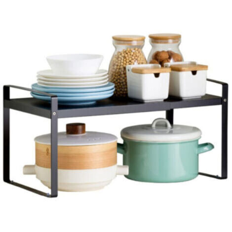 Rangement sous évier Cuisine, Étagère télescopique Flexi, rangement supplémentaires, réglable en longueur, Plastique, 36-602118cm noir (1/5)