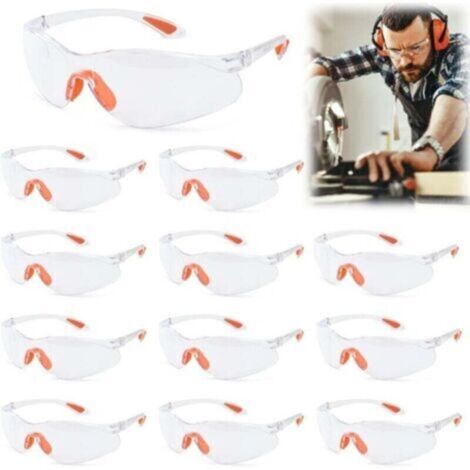 Lunettes de Sécurité 12 pcs Lunette de Protection Bricolage Lunettes-masque de Sécurité Lunette Tranparents PC avec Pont-de-Nez Caoutchouc Lunette Anti-Rayures Pour Jardin, Laboratoires (1/4)
