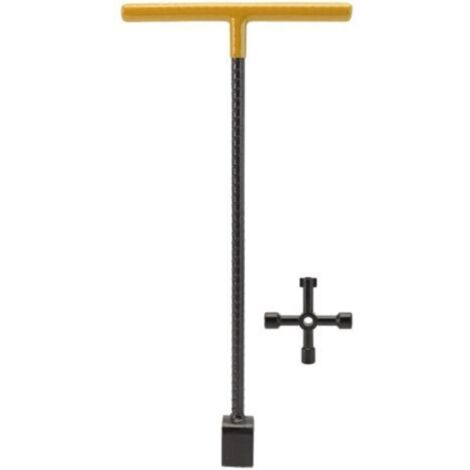Clé multifonctionnelle en T pour compteur d'eau – Acier durable – Outil utilitaire 4 voies pour vannes et robinets – 41x19.5cm (1/5)