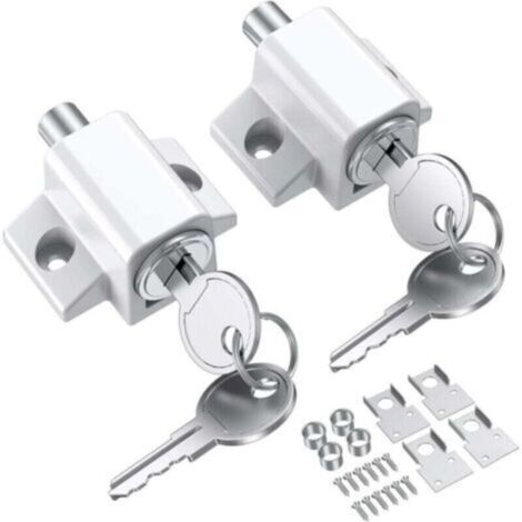 Lot de 2 verrous de porte coulissants professionnels pour porte de patio coulissante - Verrou de sécurité durable - Blanc - Parfait pour la sécurité de la maison (1/5)