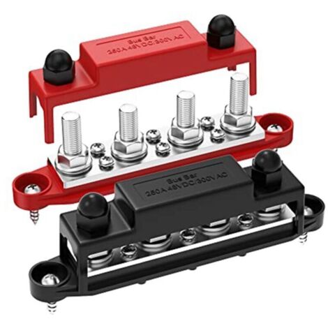250A 12V Bus Bar Battery Power Distribution Block Car Audio 12 Volt DC Busbar 4 X 3/8 Pouces Posts 6 8 Vis (1/4)
