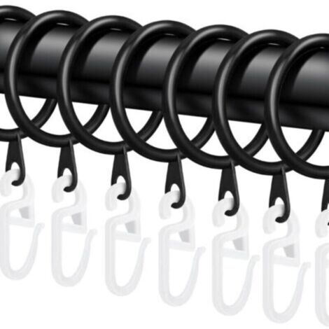 Lot de 40 Anneaux Métal avec Crochets Rideaux Douche, Sol au Plafond, Diamètre 30mm (Noir) (1/5)