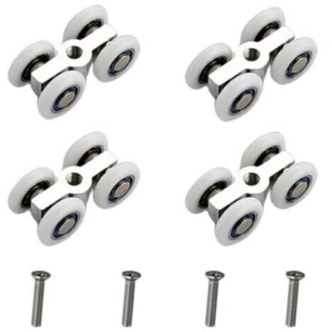 Roulettes pour portes coulissantes, lot de 4, roulettes silencieuses à 4 roues, chariot de porte coulissante en alliage de zinc, système de roulettes de douche avec filetage M6, Ø 20 mm, convient aux (1/4)