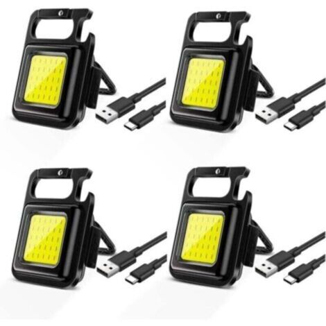 Lot de 4 mini lampes LED portables rechargeables 500 lumens, porte-clés magnétique, lampe de travail avec support pliable pour camping, réparation, urgence [Classe énergétique A+] (1/4)