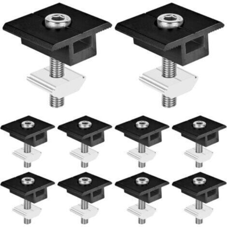 Fixation Panneau Solaire: 10 Pièces Support Panneau Solaire en Aluminium 30 mm, Support Montage Panneau Solaire en T pour Panneau Photovoltaïque Camping Car Toiture Mural, Avec Ecrous et Boulon (1/5)