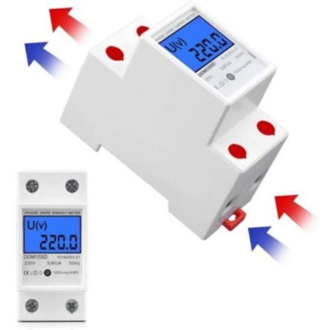 DDM15SD Compteur Energie Monophasé, Compteur Electrique 50 Hz 5 (80) A Max Modulaire, Compteur Electrique 1 Phasé 2 Pôles Rail DIN avec Affichage LCD, Compteur de Courant Alternatif, (1/5)