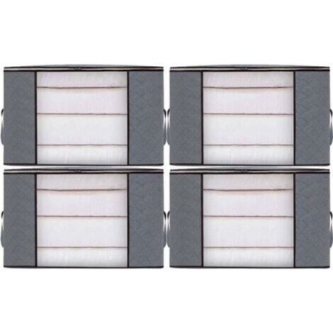 4pcs Sacs de Rangement Vêtement Grand Boite Rangement Cartons Déménagement pliable Housse Couette pour Couverture Jouet Vêtement (1/4)