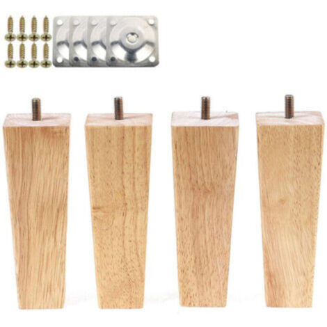 4 Pcs Pieds de Meuble en Bois 15cm Pieds de Armoire Lit avec Plaques de Montage et Vis (1/5)