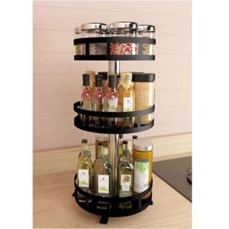 Black Kitchen Cupboard Turntable, Spice Rack Metal Swivel Tray, Round Spice Turnstile, 360 Degree Rotatable (1/5)