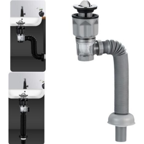 Kit de bonde de lavabo avec bonde extensible et flexible, anti-odeurs pour trous de 1-1/4", 1-1/2" et 2" (style : rabat) (1/5)