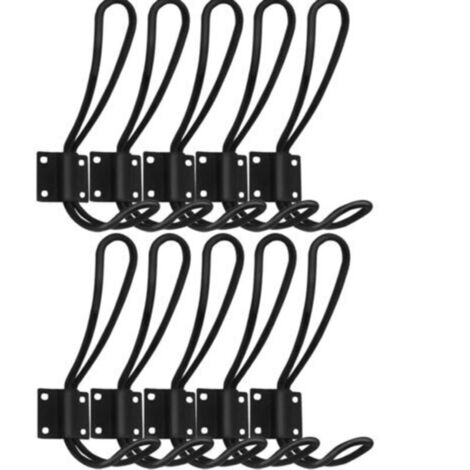 Double Plus Grand Rétro Porte Manteau Mural Noir Double Crochet Crochet en Alliage pour Bain Cuisine Porte-Manteau Patère Porte Manteau Murale Crochet de Manteau Rétro Avec Vis 10 Pièces (Black) (1/5)