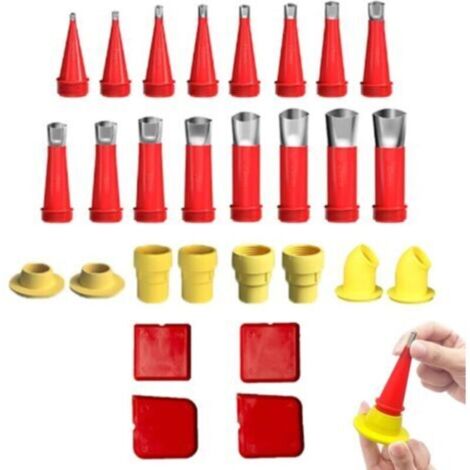 28 Pièces Calfeutrage Buse Applicateur Réutilisable, Universel Kit D'outils De Buse, Trousse à outils de buse en caoutchouc intégrée (1/5)