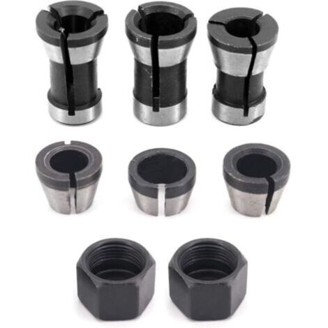 Lot de 8 adaptateurs de fraises à défoncer pour machine à graver électrique 6 mm 6,35 mm 8 mm + 2 pièces (écrou) pour machine à graver, routeur à bois, machine de gravure (1/5)