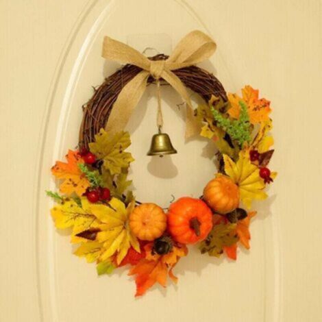 Couronne d'automne artificielle de 30 cm avec lumière LED pour la décoration de la maison ou d'Halloween (1/4)