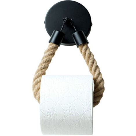 Porte Papier Toilette, Porte Papier Toilette sans Perçage Noir Mat Carré avec Corde De Chanvre Et Crochet Adhesif, Décoration Salle De Bain Vintage, Porte Serviette pour Accessoires De Salle De Bain-1 (1/5)
