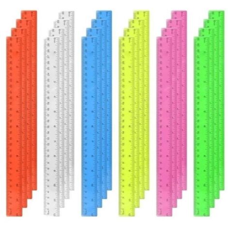 Lot de 24 règles en plastique de 30 cm 12 pouces transparentes et colorées avec pouces et métriques pour écoles étudiants (1/5)