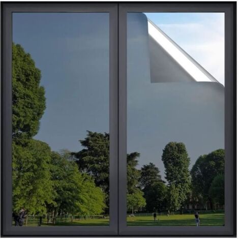 Film Anti Regard Fenetre Adhesif Effet Miroir sans Tain pour Vitre Papier Miroir Unique Anti UV Argent Noir 90x200cm (1/4)