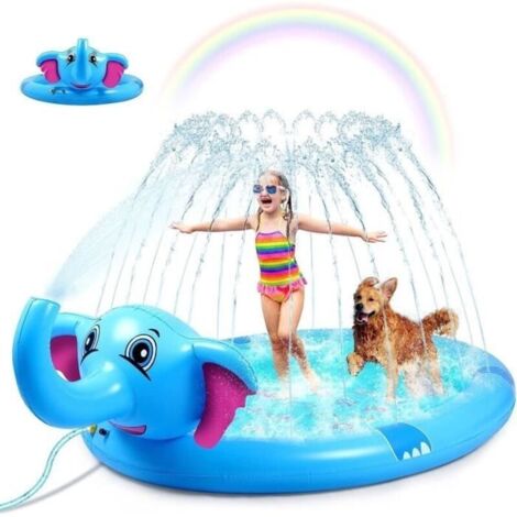 Tapis de Jet d'eau pour Jouets Enfants - PVC Extérieurs - Éléphant - Bleu - 208cm x 130cm (1/4)