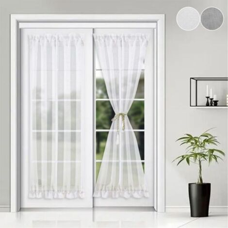 (blanc-137 x 183 cm)2 Rideau de Porte Long 137x183cm ,Passe Tringle Double Blanc Semi-Transparent - Voile Lumière Filtrée, Sécurité Enfants/Pets (1/5)