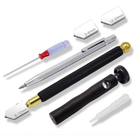 Coupe Verre Professionnel Coupe-verre Métal Stylo de Coupe Ensemble D'outils Coupe-Verre ManuelsTête Remplaçable 2 mm-20 mm pour Carreaux de Verre, Miroir et Céramique (1/5)