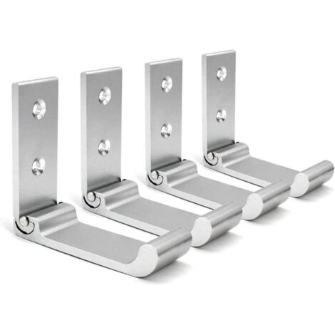 (Argent) Crochets Muraux Pliables, 4 Pièces Support Casque Mural, Crochets pour Manteaux Invisibles, Crochet Mural en Aluminium, Avec Vis, Patère (1/5)