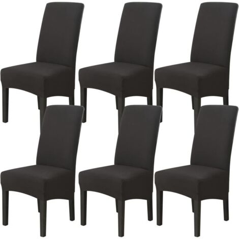 Lot de 6 Housse de Chaise de Salle à Manger (Noir), Housse de Chaise Extensible Couverture de Chaise Grande Universelle Lavables, Facile à Nettoyer pour Décor Salle à Manger Salon (1/5)