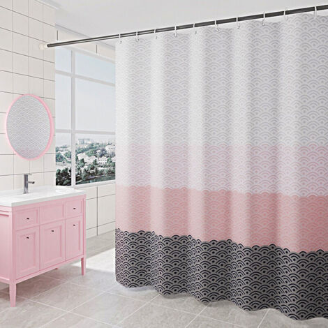 180 x 200cm Rideau de Douche avec 12 Crochets Séchage Rapide(les vagues), Tissu Polyester Imperméable Lavable en Machine, Rideaux Salle de Bain (1/5)