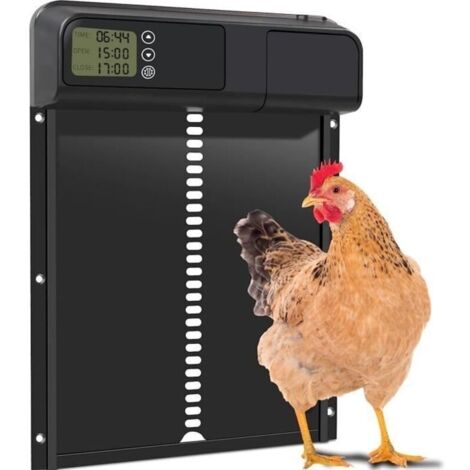 (Noir)Porte de Automatique Poulailler avec Minuterie Anti-pincement,Porte Poulailler en Alliage D'aluminium, Écran LED Programmable (1/4)