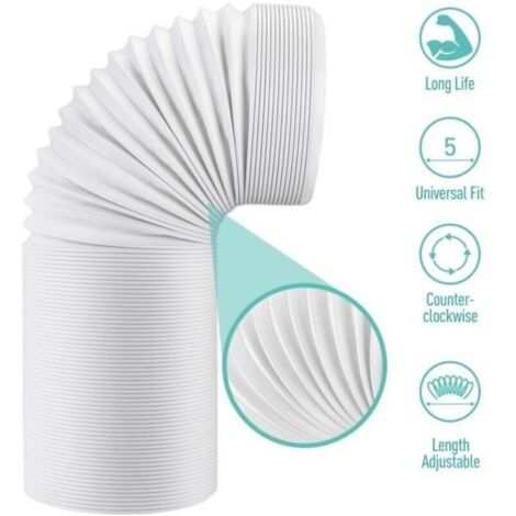 (diamètre de 13 cm)13CM Tuyau Climatiseur Mobile Tuyau d'Evacuation Flexible PP Kit Tube d'échappement Extracteur Universel, Longueur de 32-150cm (1/4)
