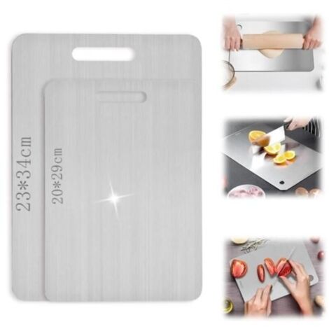 Planche a Decouper en Titane, Planche a Decouper Antibacterienne, Titanium Cutting Board, Planche a Decouper Inox, Sans BPA(2PCS) (1/5)