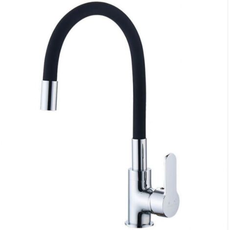 Robinet de cuisine flexible bec haut pivotant gratuit mitigeur d'évier flexible et noir robinet d'évier d'eau chaude et froide (1/5)